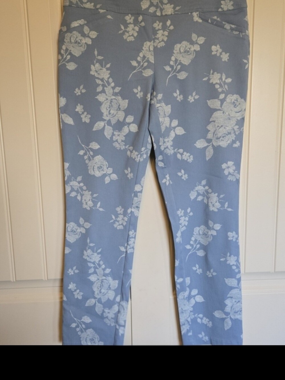 Women's Light Blue Floral Ponte Pants